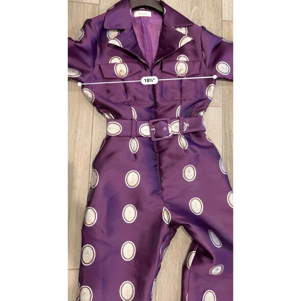 LISOU Jade Dark Purple Cameo Silk Jacquard Jumpsuit SIZE 6 - Picture 13 of 16